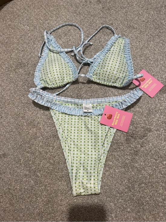Strawberry Milk Mob Other - Strawberry Milk Mob Ruffle Bikini Bottom in Light Green & Sky Blue